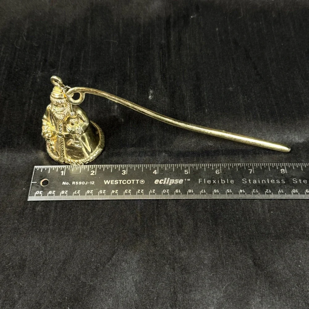 Godinger Santa Claus Candle Snuffer Gold Tone Christmas Holiday Decor Bell Snuff